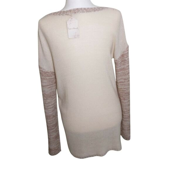 Hem & thread Sweater Women's Size M Mixed Tan Cream Long Sleeve Popover - Picture 10 of 12